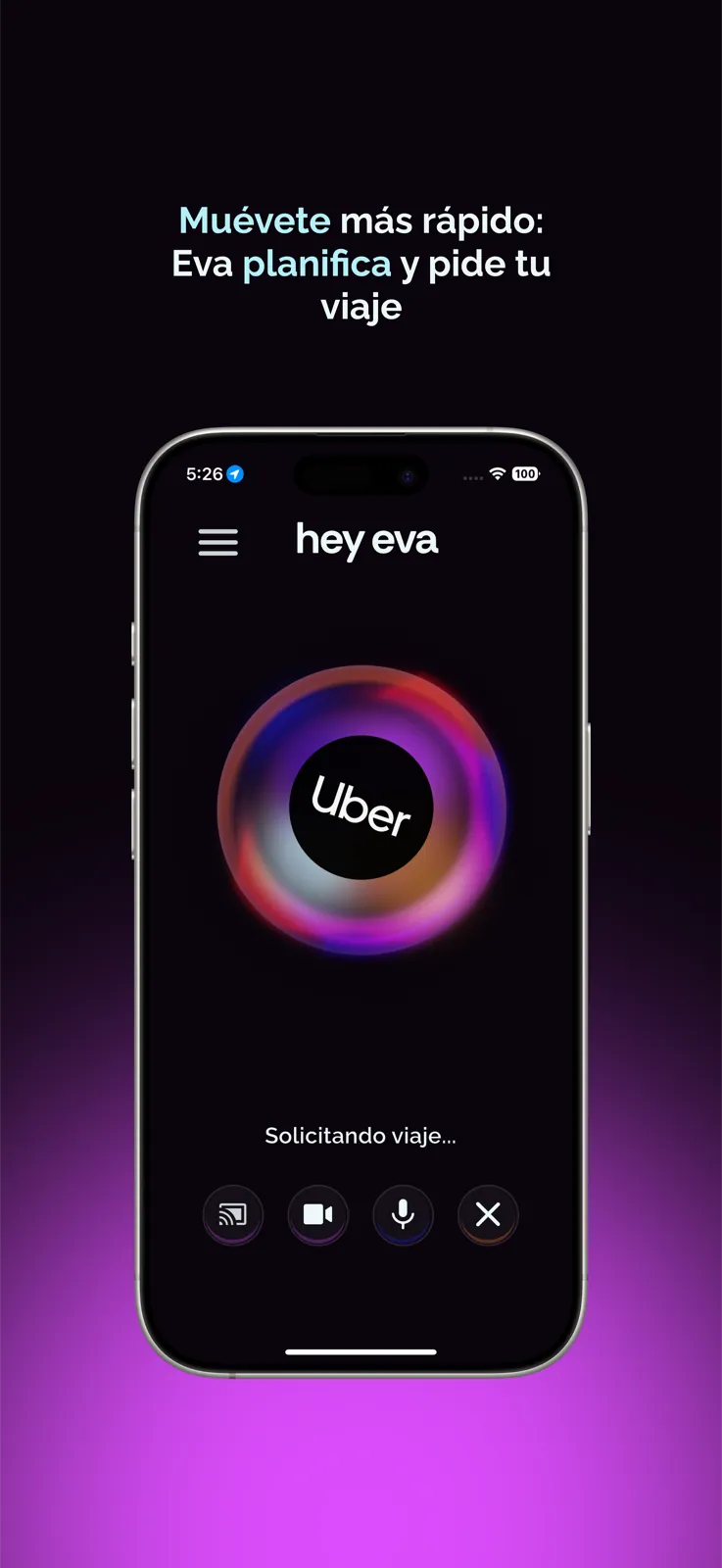 Eva requesting an Uber ride by voice (iPhone)