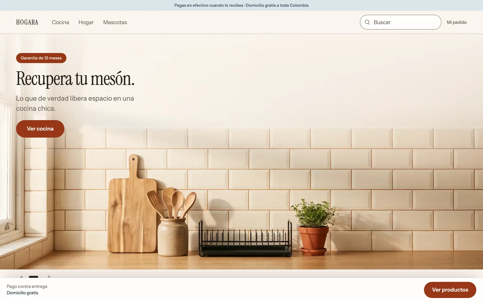 Screenshot of the home page of the Hogara store, desktop view
