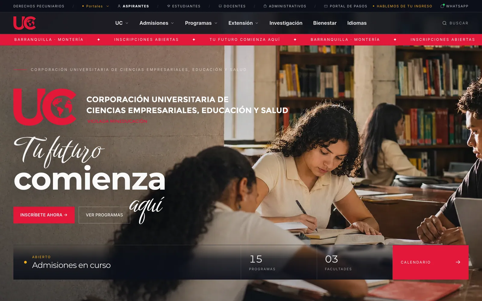 Screenshot of the home page of the UC Contigo university website, desktop view